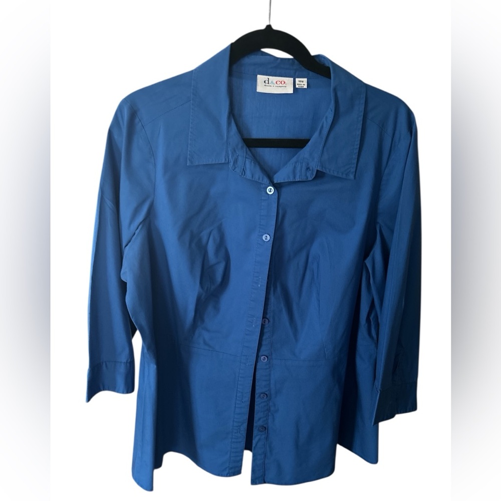 Blue 3/4 Sleeve Button Down Blouse